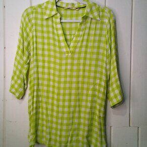 Soft Surroundings Shirt Women S Half Sleeve V-Neck Plaid Gingham Green